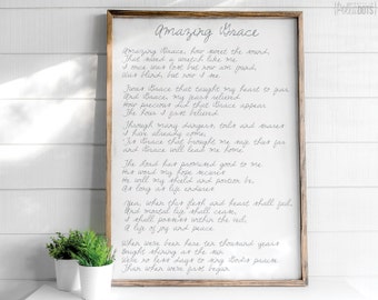 Amazing Grace Lyrics | FREE SHIPPING | Farmhouse Wood Sign | Shabby Chic Decor | Hymn Lyrics Sign | 47x35