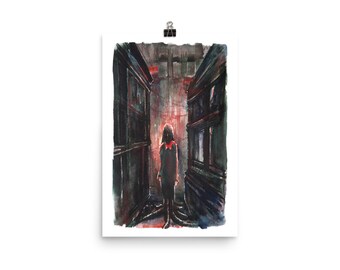 Art Print "Dark Encounter". Watercolour Print, Halloween Decoration. Dark Fantasy, Fantasy Art, Fantasy Creature, Dark Art, Lovecraft Poster