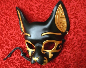 MADE TO ORDER Traditional Bast Leather Mask... masquerade egyptian cat costume mardi gras halloween burning man splicer