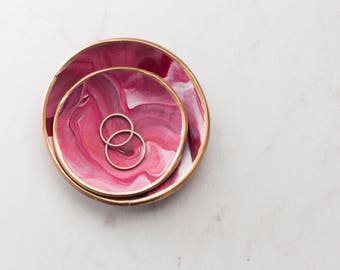 Magenta, White and Gold Marble Clay Ring Dish, Trinket Dish, Catch All, Photographer Styling Dish