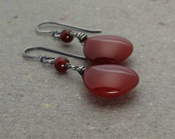 Carnelian Earrings Brick Red Gemstones Oxidized Sterling Silver Earrings Gift for Mom Gift for Her