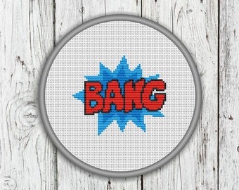 Comic Book, Superhero Wording, Bang Counted Cross Stitch Pattern - PDF, Instant Download