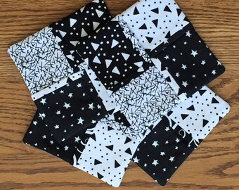 Quilted Coasters, Fabric Coasters, Coaster set, Quilted table decor, Table decor, Drink Coasters, Drink Mats, Patchwork Coasters, Set of 4
