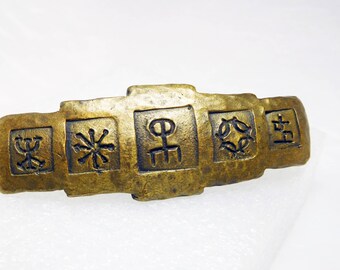 Brutalist Brooch Vintage Pictographs Brass Vintage JJ Jonette Jewelry Large Bar pin