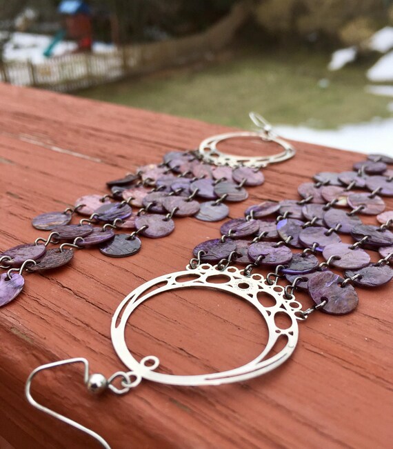 Purple Mussel Shell Chandelier Earrings