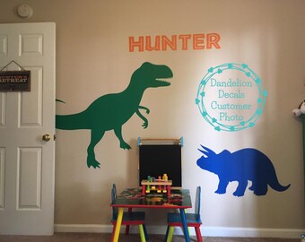 Dinosaur Wall Decal - T-Rex Wall Decal - T-Rex Wall Decor - Dinosaur Silhouettes - Triceratops Wall Decal
