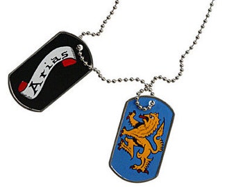 Hand-Painted Dog-Tag Coat of Arms (Family Crest) with chain.