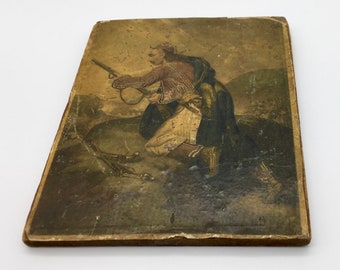 Antique Campaign Painting on Panel circa 183