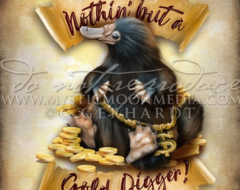 Fantastical Beasts / Gold Digger Print /Potter Gift Art /Nerd Gifts / Nerdy / Wizard / Witch / Magic / Magical / Wizardry