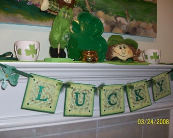 St Pats Day Banner-Irish Party Decor-Shamrock Banner-St Patricks Day Sign-Luck of the Irish-Irish Banner-Lucky Irish Banner-Green Shamrocks