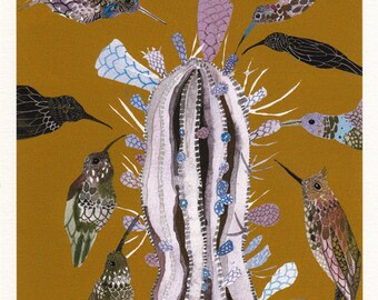 Desert and Hummingbirds - Archival Print