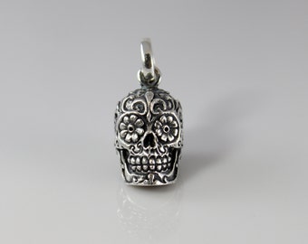 Handmade Sterling Silver Sugar Skull Day of the Dead Pendant