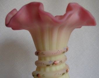 Fenton Burmese Vase Handpainted and Signed
