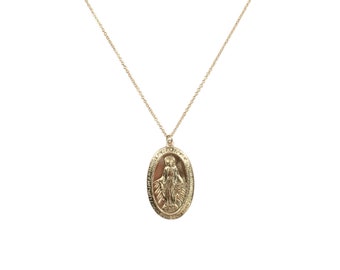Delicate Small or Large Virgin Mary Medallion Religious Charm Dainty Minimal Layering Chain Necklace | Sterling Silver -OR- 14k Gold-Filled
