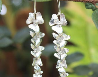 Silver Earrings, Silver Flower Earrings, Bridesmaid Gift, Tropical Wedding Jewelry, Beach Jewelry, Silver Dangle Earrings