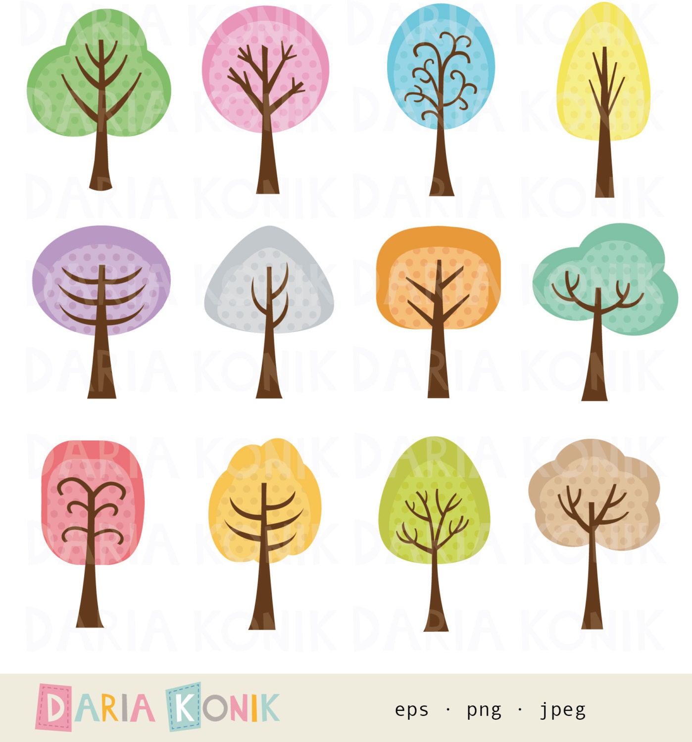 Tree Clip Art Set-trees colorful cute tree clipart digital