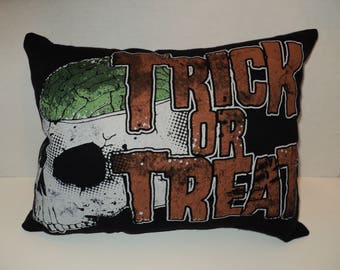 Sale!!! TRICK OR TREAT pillow/ Halloween pillow/ travel pillow/ handmade/ skull