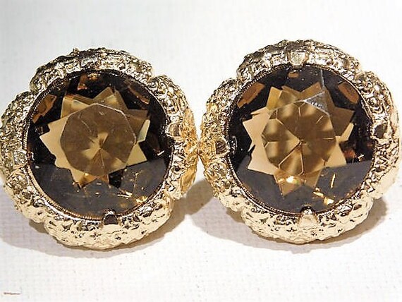 Rhinestone Clip On Earrings / Mid Century