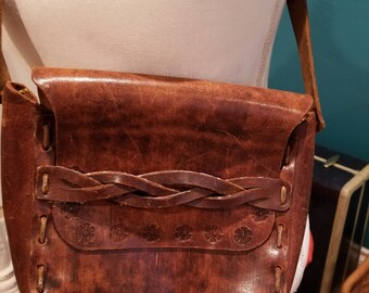 70s Crossbody Tooled Leather Stitched Bag