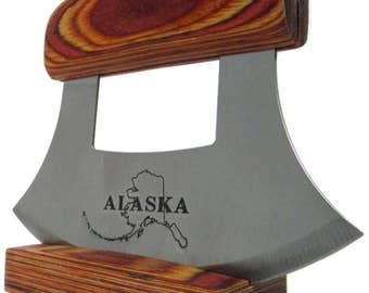 Alaskan Ulu Knife with Multi-colored Handle and Etched Blade (Light)
