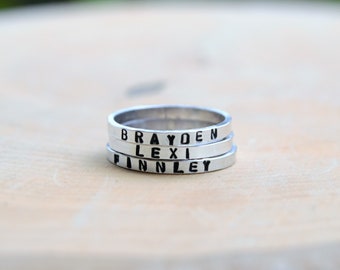 SALE** Skinny personalized band ring - sterling band - personalized ring - name ring - stacking ring - think band - Mother's Day