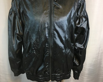Vintage Black Windbreaker Jacket with Zipper and Two Front Pockets by Tail Ladies Large to Extra Large, Previously 20 Dollars ON SALE