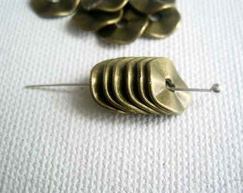 Wavy Disc metal stacking spacer beads 10mm Choose silver or bronze tone finish 12 pieces