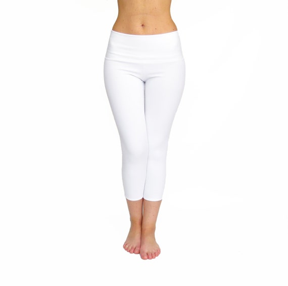 White Yoga Pants White Capri Leggings High Waist Yoga Pants