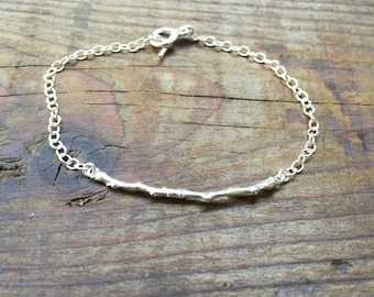 Sterling silver bracelet with twig, sterling silver twig bracelet
