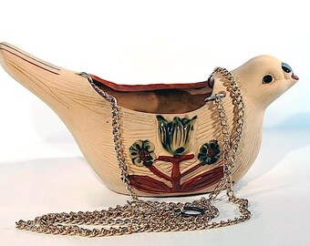 Vintage Hanging Clay Dove Planter / Clay Plant Pot / Bird Planter / Clay Dove Planter / Ceramic Bird Plant Pot / Hanging Planter with Chain