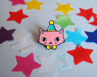 Pink Party Cat enamel lapel pin - Cat pin - Enamel pin - Enamel cat pin - I like cats - Cat lapel pin - Cat jewellery - Cat gifts - Cats
