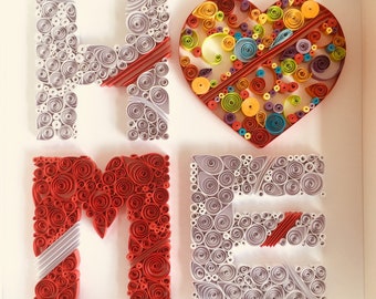Handmade paper quilled HOME frame