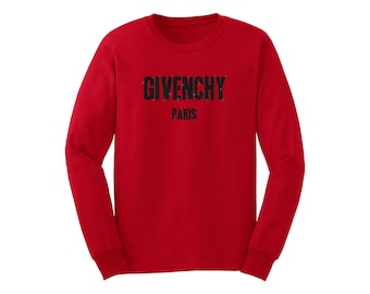 Givenchy Paris Inspired Black GLITTER Red Long Sleeve Unisex Shirt
