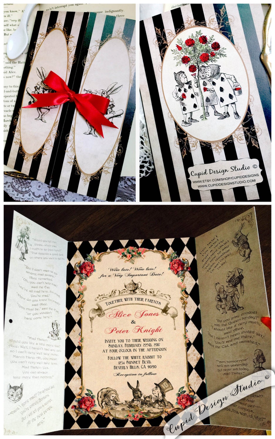 Elegant Alice in Wonderland invitation. Mad Hatter tea party