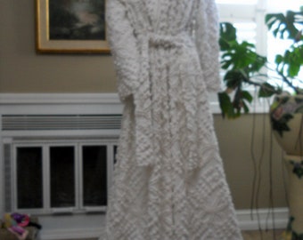 Vintage look robe housecoat from chenille bedspread white on white handmade bathrobe dressing gown