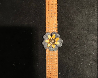 Orange And Black Flower Leather Bracelet