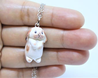 Bunny Necklace Bunny Charm Bunny Pendant Bunny Figurine Bunny Charm Necklace Bunny Keychain Bunny Jewelry Polymer Clay Easter Bunny Necklace