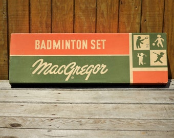 Vintage Outdoor Game, MacGregor Badminton Set, White Wooden Racket Sports, Family Fun Decoration, Sporting Goods, ABA Tournament Games