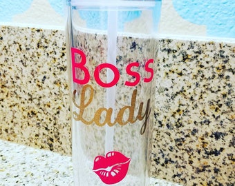 Boss Lady 16oz Tumbler, Customizable, Gold, Pink, Boss Babe, Girl Boss
