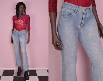 90s Rose Floral Print Jeans/ US 5/ 1990s