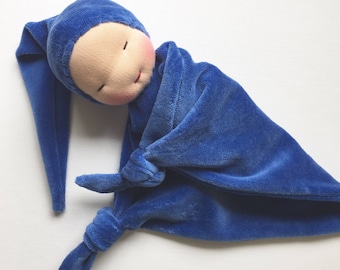 Waldorf doll ecofriendly toy natural fiber blue blanket baby waldorf toy cuddle doll RB1