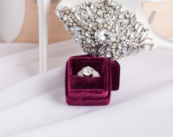Velvet Ring Box Burgundy Ring Box Vintage Burgundy Wedding Burgundy ring box Bohemia Marsala wedding Antique Double Engagement decor wedding