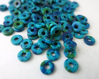 100 Mykonos Aegean Sea Raku Washer Beads, 6mm OD, 1mm Hole, Ceramic Bead, Made in Greece, R2A6