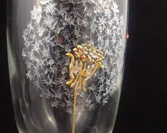Dandelion Inspired Hand Painted Champagne Flute Wine Glass