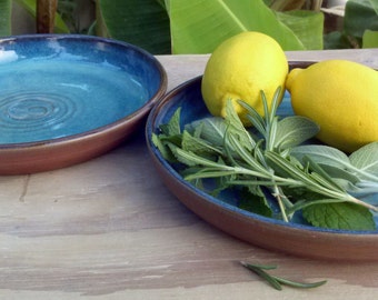 Hand thrown Ceramic Plate/pasta plate in unique Sea Blue Glaze -