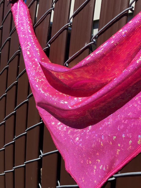 Holographic Gold on Hot Pink Spandex Bandana w/ Shattered Glass Gold Holo Rainbow pattern and Hidden Stash Pocket