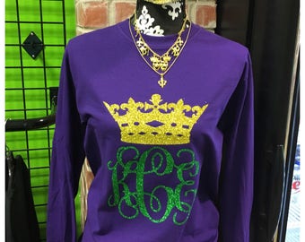 Mardi Gras Monogram Long Sleeve Tee