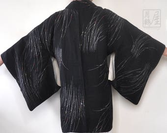 Japanese kimono haori/vintage silk short kimono robe/black light kimono jacket/kimono cardigan/kimono gown dress/oriental/boho jacket