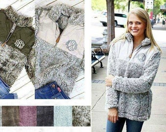 Frosty Tip Sherpa Pullover with Embroidered Monogram; Embroidered Monogram Sherpa; Sherpa Pullover; Monogram Sherpa; Monogrammed Fleece