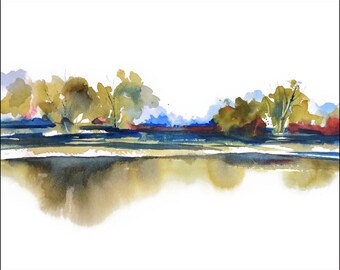 Colorful Watercolor Print, Watercolor Art Landscape Painting, Watercolor Painting, Contemporary Print, Green Wall Art, Fine Art Giclee Print